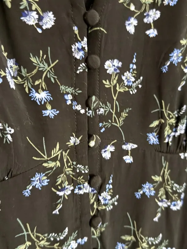 GAP Black Floral V-Neck Button-Front Midi Dress Size Petite Large - Image 4