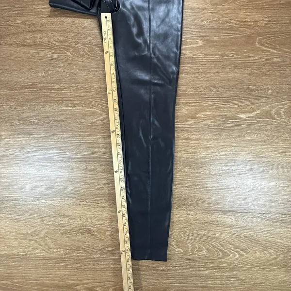 Zara Women's M Black Faux Leather Pants High Rise Slim Leg Pull On Stretch Edgy - Image 5