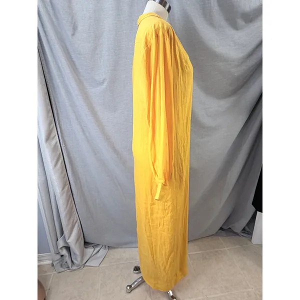 Frame Yellow Kumquat Ramie Double-Lined Long Sleeve V-Neck Kaftan Maxi Dress‎ M - Image 4