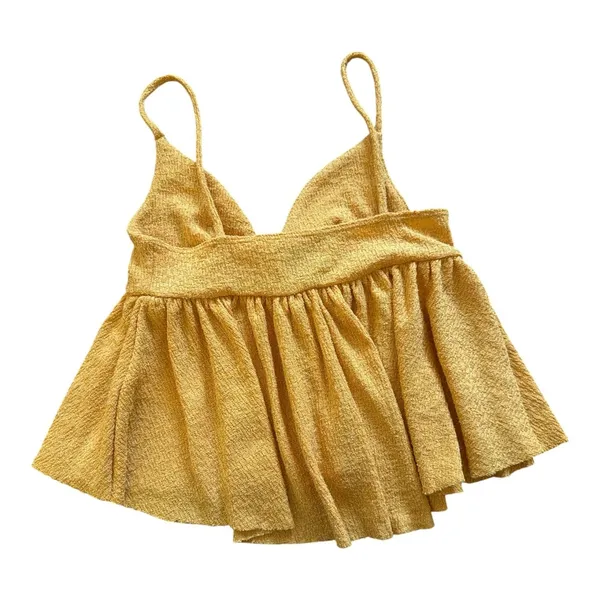 Urban Outfitters Yellow Textured Knit Peplum Cami Top Size XS - Image 3