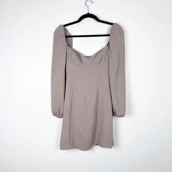 Aritzia Wilfred Novella Dress‎ Taupe Beige Sweetheart Bustier Puff Sleeve Mini 2 - Image 2