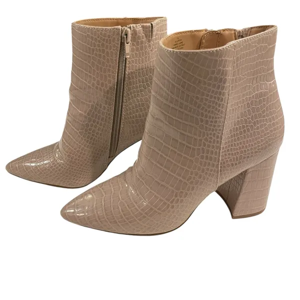 Express Crocodile Taupe Embossed Ankle Boots Booties High Block Heel Women 8 - Image 3