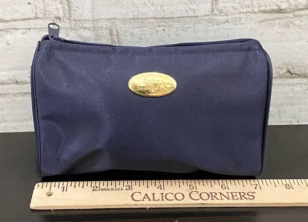 CHRISTIAN DIOR Parfums Navy Satin Cosmetic Case Travel Pouch Bag - Image 5