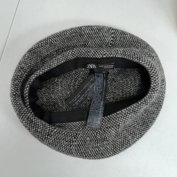 Zara Medium Wool Blend Beret Grey Textured Knit Winter Hat French Chic Accessory - Image 7