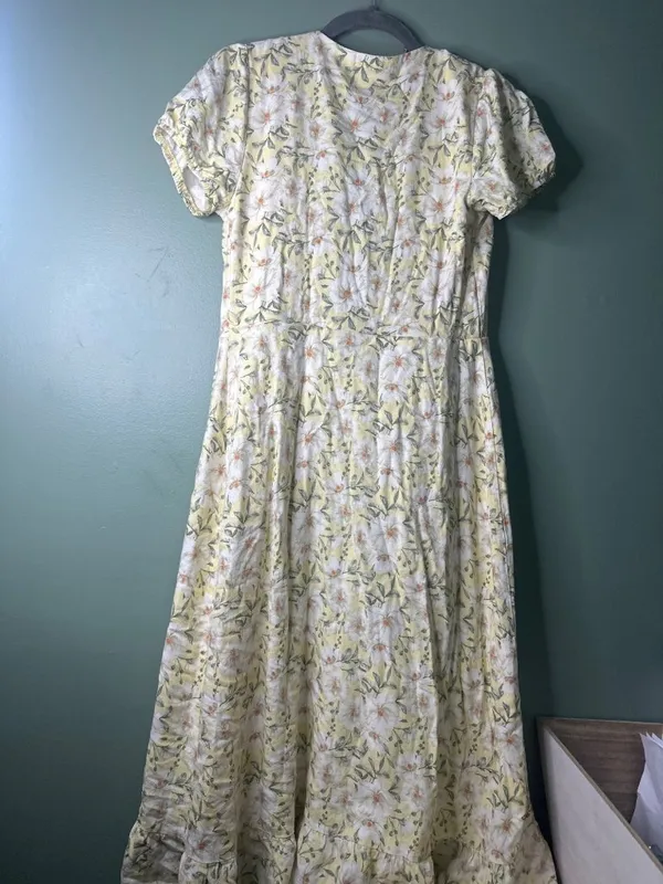 Francesca's Miami Floral Yellow Wrap Maxi Dress Cover Up Cottagecore Ruffle M - Image 7