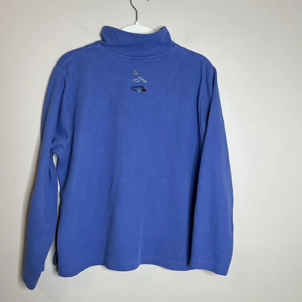 Breckenridge womens quarter zip Pullover Blue Embroidered Preppy Cottage VTG‎ L 90s Nature - Image 5