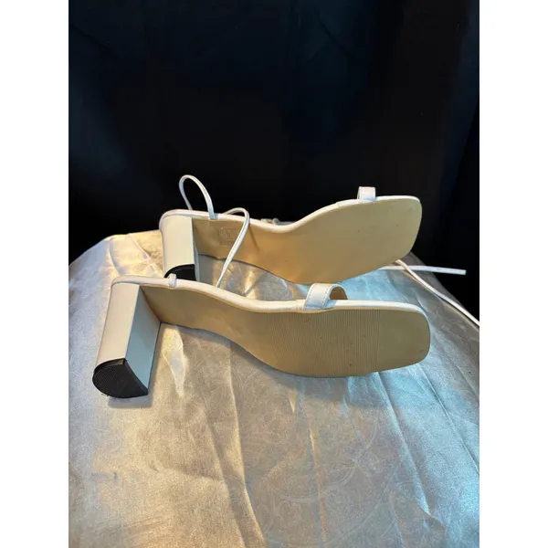 White Lace Up Block Heel Sandals Square Toe Strappy Wrap Around Size 41 Womens - Image 3