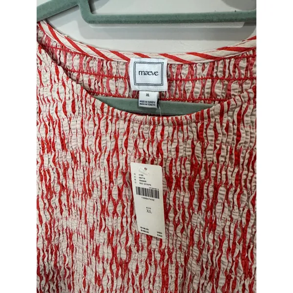Maeve Margie Smocked Striped Mini Dress NWT Red Cream Sz XL - Image 6