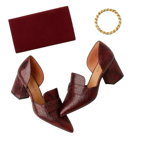 Linea Paolo Cache Burgundy Snakeskin D’Orsay Block Heel Pumps Women’s 5 NWOB - Image 13