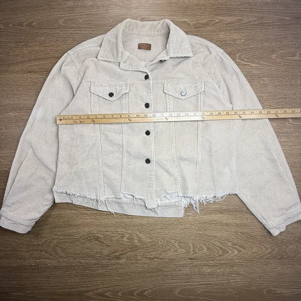 POL Corduroy Trucker Jacket Women's M Cream Raw Hem Cropped Boho Western - Image 6