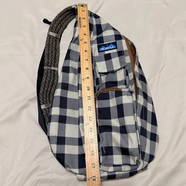 KAVU Rope Bag Sling Backpack Navy White Buffalo Plaid Check‎ Canvas Hiking - Image 13