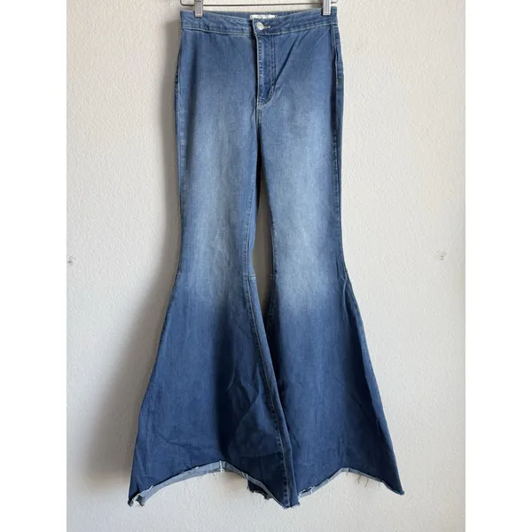 WE THE FREE Women's Just Float On Flare Jeans 27 High Rise Raw Hem Boho Festival - Image 6