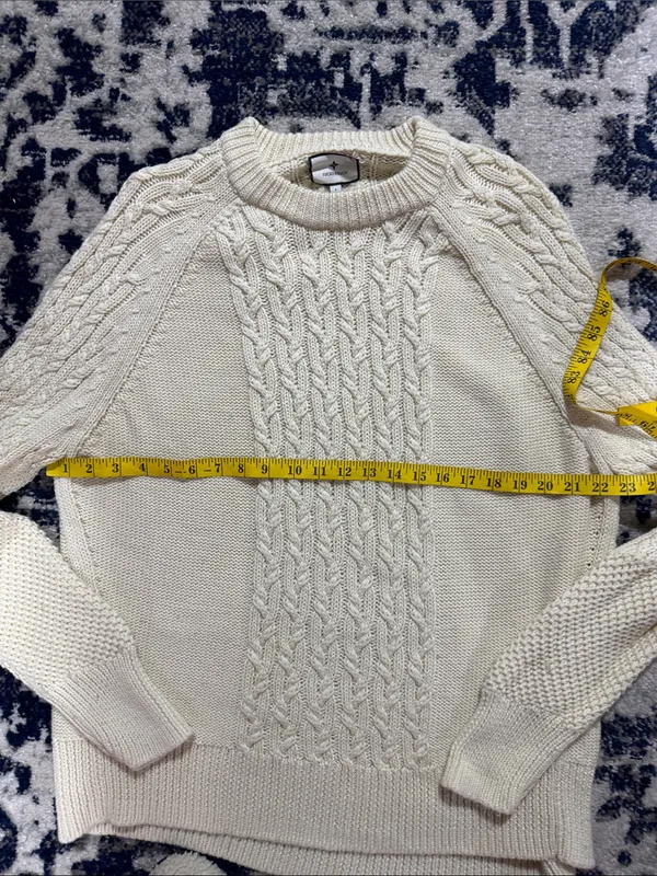 Tuckernuck Ivory Cable-Knit fisherman wool Crew neck Sweater sz L - Image 10