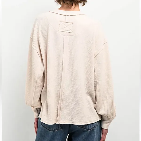 Blu Pepper Balloon Sleeve Cream Waffle Knit Long Sleeve Shirt Women’s Medium - Image 2