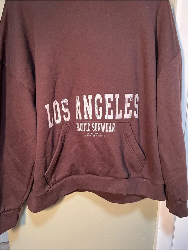 Pacsun Women's Sz Large Pacific Sunwear LA Texture Hoodie Chocolate Brown Cotton - Image 6