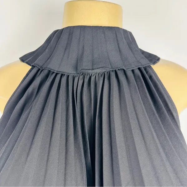 Zara Pleated High Neck Sleeveless Chiffon Top Sz M Black Swing Loose Shirt NWT - Image 2