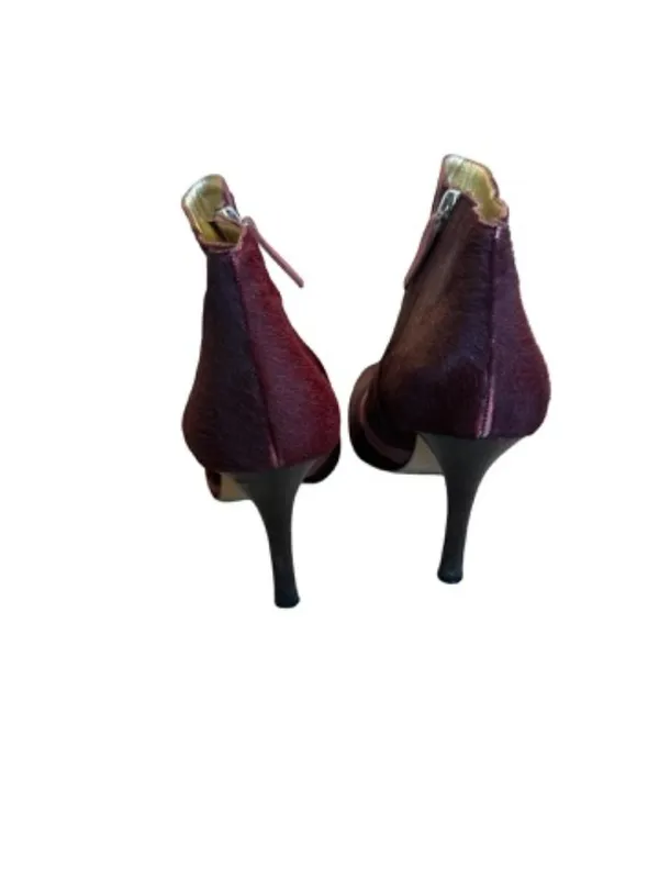 Etro Burgundy Calf Hair Ankle Booties Boot Leather Trim Stiletto Size 40 Women's - Image 9