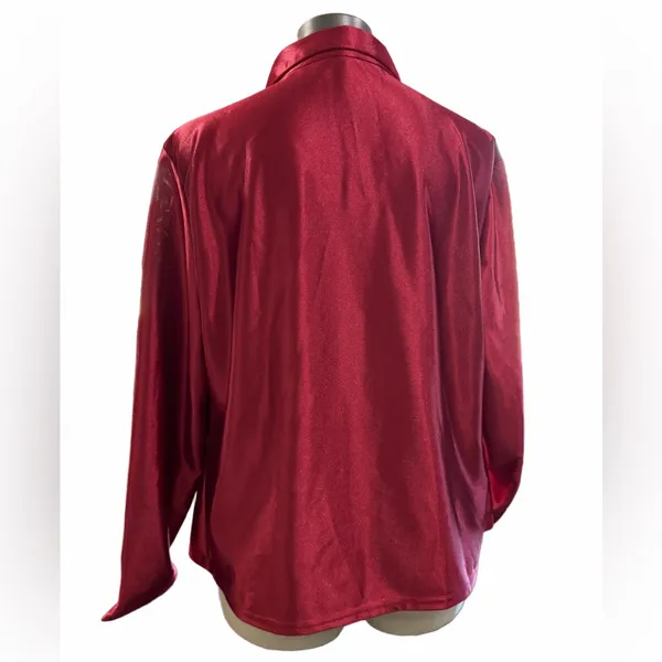 Women's NEW Dark Red Satin Long Sleeve Blouse Size Large #260759 - Image 2