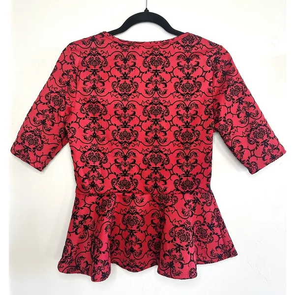 Ultraflirt Red Black Damask Peplum Top Women's Size M‎ Y2K Pinup Whimsigoth - Image 3