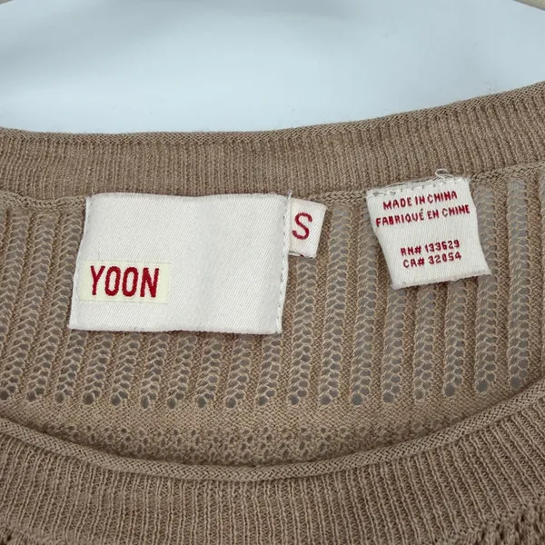 Anthropologie YOON Cotton Cashmere Open Knit Tunic Sweater S Beige Lagenlook - Image 4