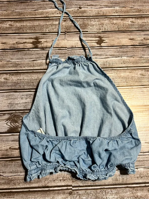 Pull&Bear Light Blue Denim Smocked Crop Top - Image 2