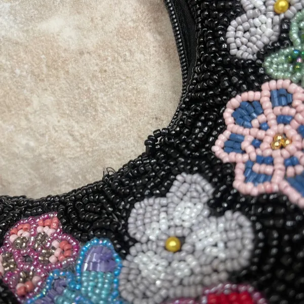 Studio 12 Black Beaded Floral Hobo Shoulder Bag Crescent Y2K Small Purse - Image 12