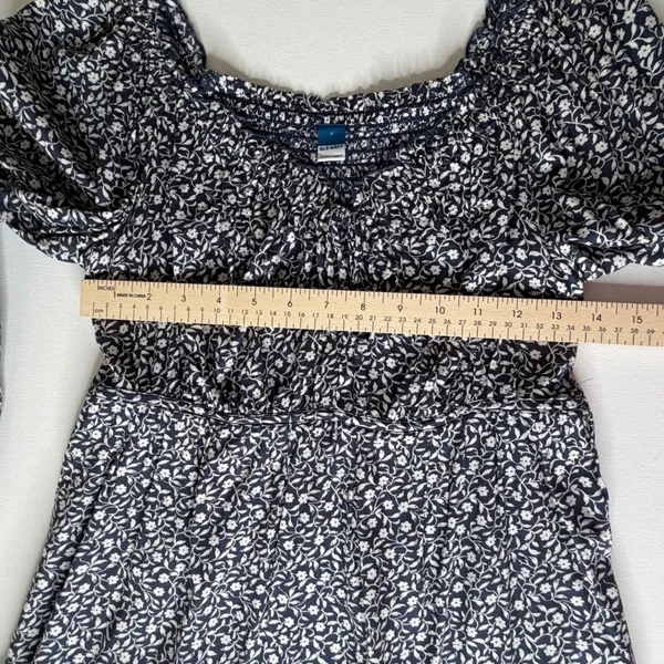 Old‎ Navy Navy Floral Smocked Mini Dress Small Milkmaid Cottage Prairie Feminine - Image 10