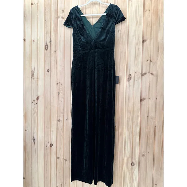 NWT Lulus Feeling Flawless Emerald Green Velvet V-Neck Maxi Dress Banquet Sz L - Image 2