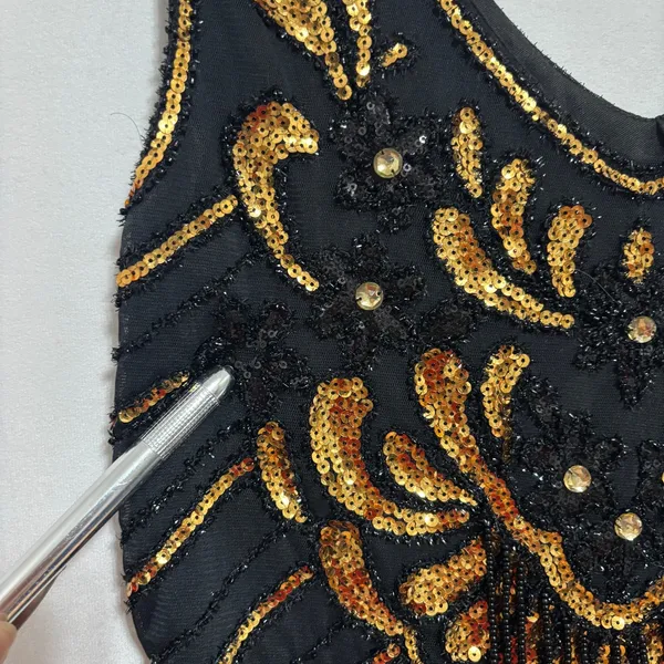 Babeyond Flapper Dress Black Gold Sequin Fringe Gatsby 1920s Costume Party‎ L - Image 12
