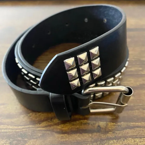 Black Y2K Triple Row Pyramid Studded Belt, Fits 26 to 35 Inches, X7GA1383 - Image 6