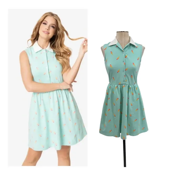 Unique Vintage Josie Ice Cream Print Sleeveless Fit Flare Dress‎ Blue Size Small - Image 2