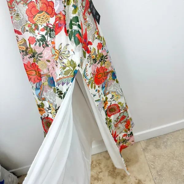 Lulus Amara White Multi Paisley Print Wrap Midi Dress Cocktail Resort XL NWT - Image 14