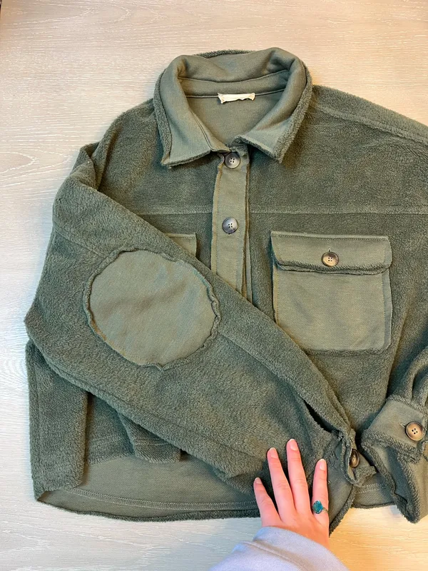 Altar'd State Olive Green Fleece Jacket - Image 3