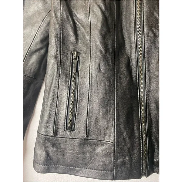Wilson Black Leather Stand-Collar Zip Moto Grunge Sleaze Fitted Jacket S - Image 4