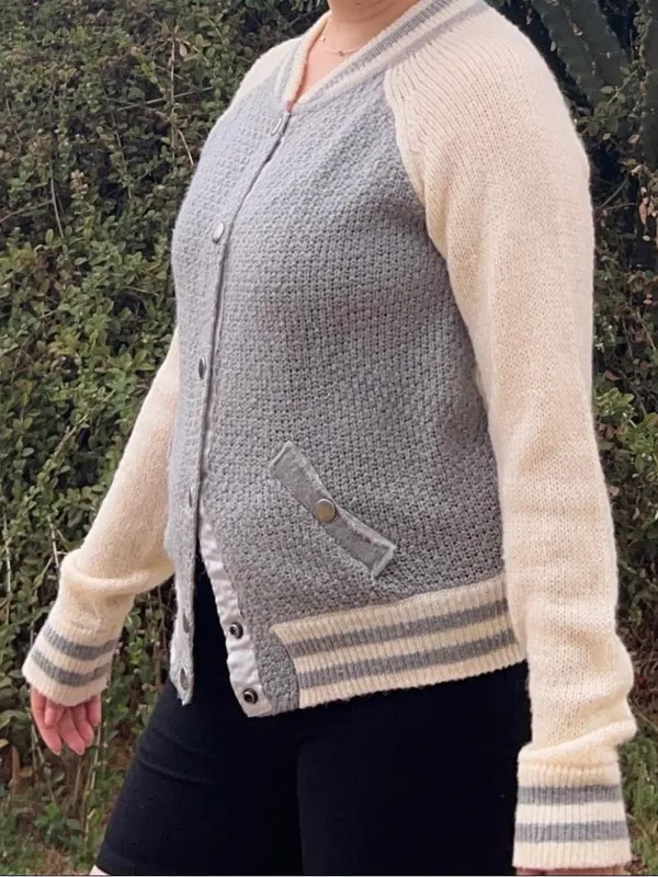 Gray & cream varsity cardigan. - Image 4