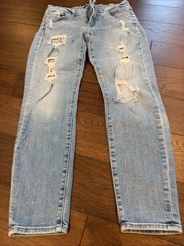 7 For All Mankind Light Blue Distressed Skinny Jeans w/ Glitter Size 30 - C8-064 - Image 7
