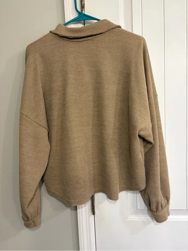 Blu Pepper Collared V-Neck Oversized Long Sleeve Top - Image 7