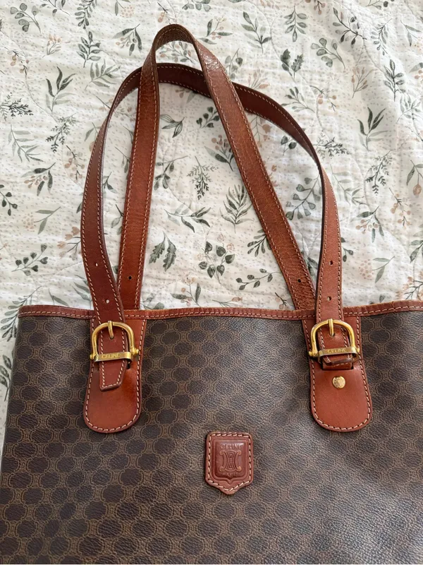 Celine Macadam Triomphe Vintage Tote Bucket Bag Brown Coated Canvas Purse - Image 9