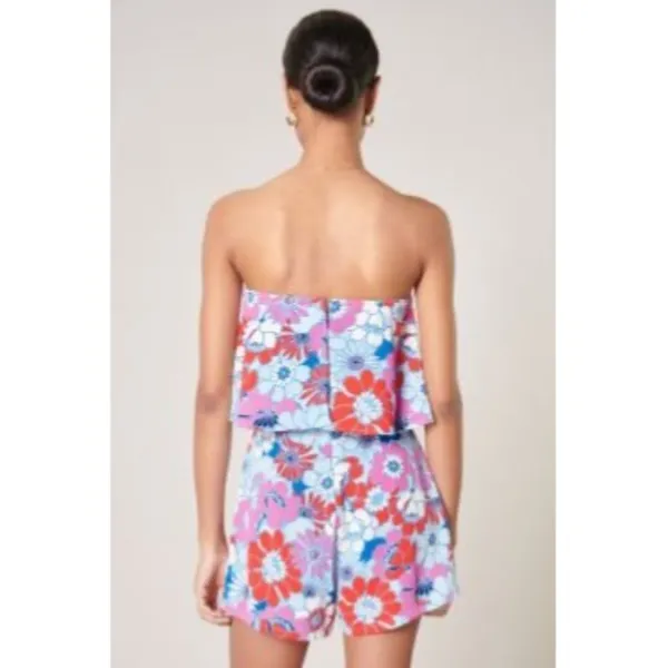 Sugarlips Berry Mix Floral Strapless Romper Size Large Retro Pink Blue White - Image 5