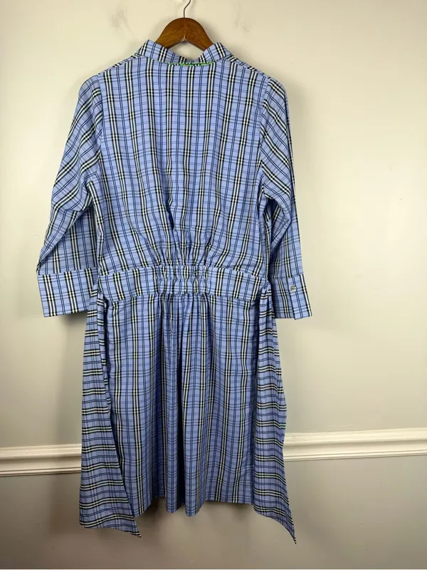 New Gretchen Scott Breezy Blouson Dress in periwinkle blue plaid size small - Image 7