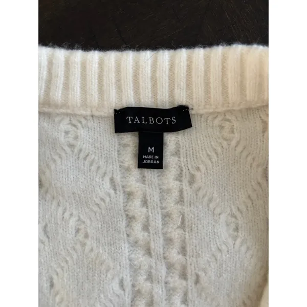 Talbots Cable Knit Cardigan Womens Medium Cream Academia Preppy Classic Career - Image 4