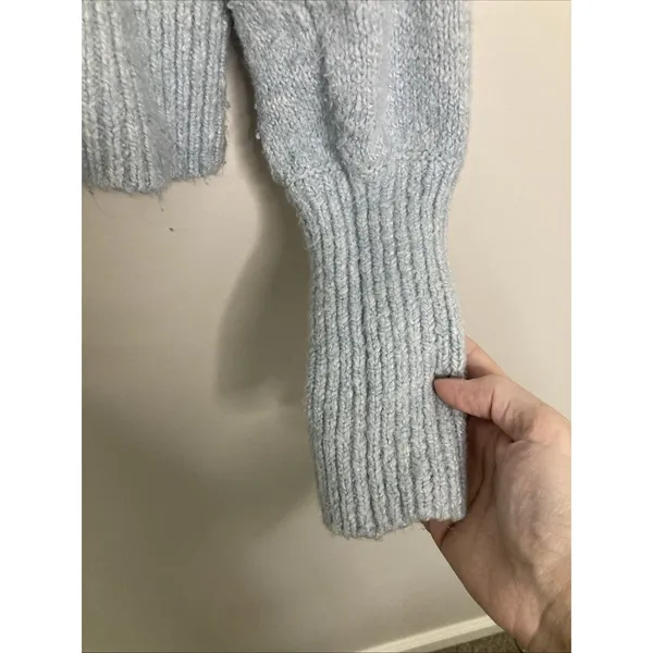 Maeve Anthropologie Sweater Womens M Light Blue Ribbed Collar Ribbed Cuffs - Image 6