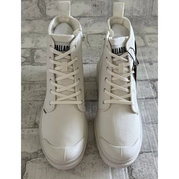 Palladium Pallabase Star White Twill Vegan High Block Heel Platform Lug Boot 8.5 - Image 3