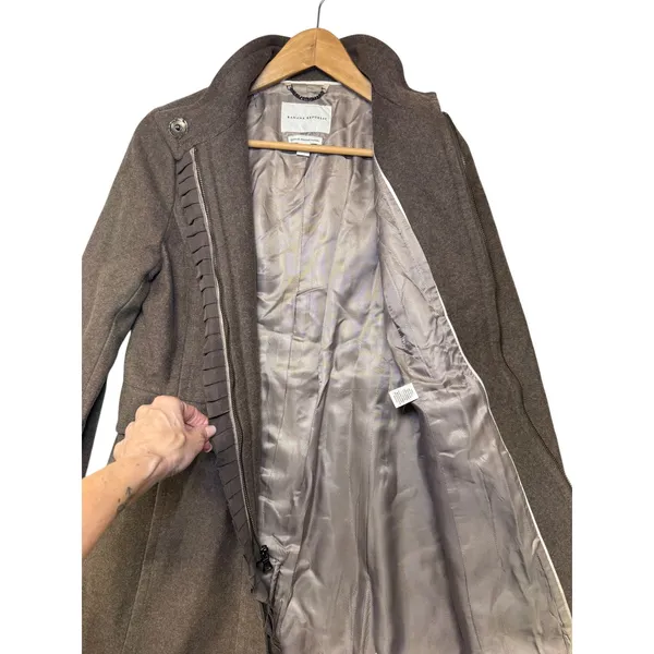 Banana Republic Brown Italian‎ Fabric Ruffle Trim Funnel Neck Wool Coat Womens M - Image 8