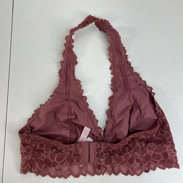 PINK Victoria's Secret L Large‎ Bra Lace Bralette Halter Wireless Mauve Pink - Image 5
