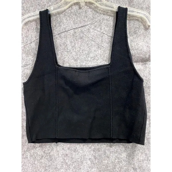 House of Harlow 1960 Black Knit Square Neck Cropped‎ Tank Top Medium Boho Chic - Image 4