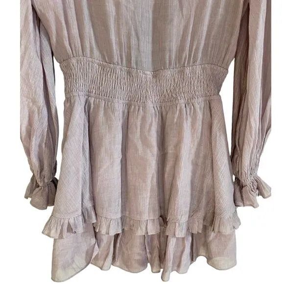 Angel Biba Mauve Ruffle Mini Romper Dress Long Balloon Sleeve Front‎ Tie Small - Image 7