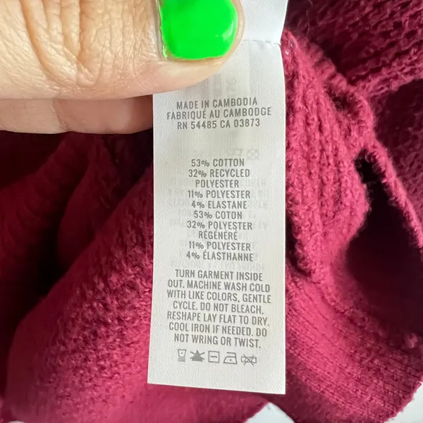 Aerie CozyUp Waffle Button Sweater‎ Oversized Cozy Burgundy Size XXS - Image 5