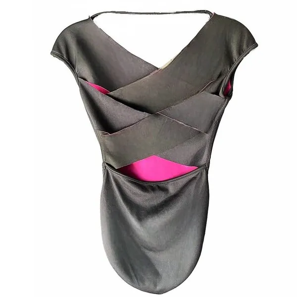 REVERSIBLE Bright Pink & Black Crisscross Open Back Micro Cap Sleeve Leotard - Image 3