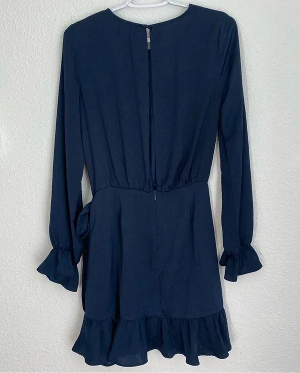 NWT navy blue long sleeve faux wrap dress size S - Image 5